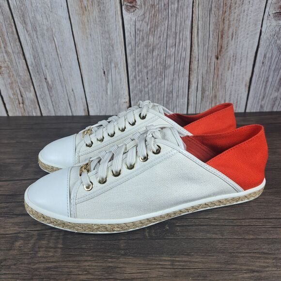 Michael Kors Kristy Slide Mule Sneaker Women's Sz 8.5 M Mandarin Orange White - Picture 1 of 9